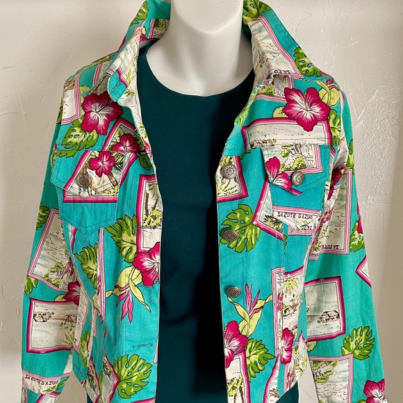 New Identity COTE D’AZUR French Riviera POSTCARD Themed JEAN JACKET Size S As-Is - Picture 2 of 10